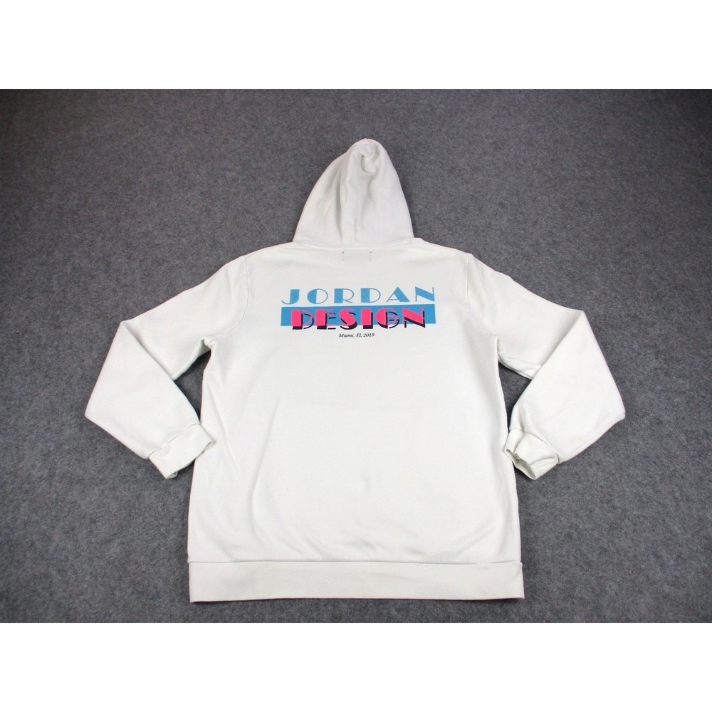 Jordan Hoodie Mens Large White Family Jumpman Miami Design Retro Sweatshirt